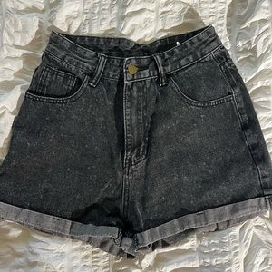 Black denim mom shorts
